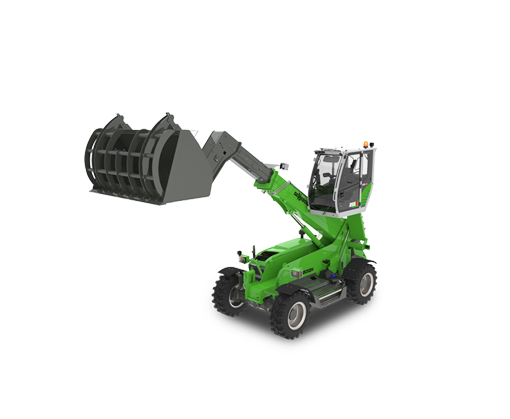 SENNEBOGEN telehandler 355 E with hold down shovel and elevating cab